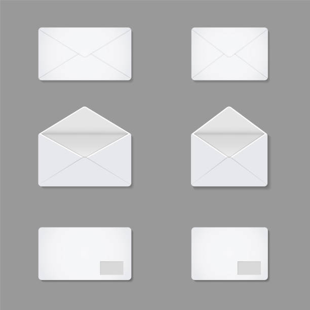 istock Blank white letters. White paper open and close envelopes isolated on background. Postcard template. Mail card mockup for office and corporate. Realistic postal document with address. Vector 1218542419