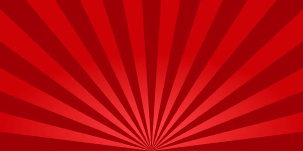 赤いサンバーストの背景。太陽のビームとレトロな背景。コミックレイ。赤い明るい太陽の光。和風の明るい質感を背景に。ポスターとバナーのための光沢のあるフレアと夏のパターン。ベ� - 赤 イラスト点のイラスト素材／クリップアート素材／マンガ素材／アイコン素材