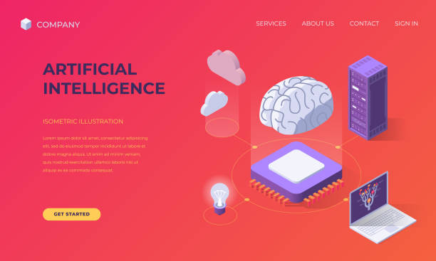 Landing page for computer artificial intelligence vector art illustration