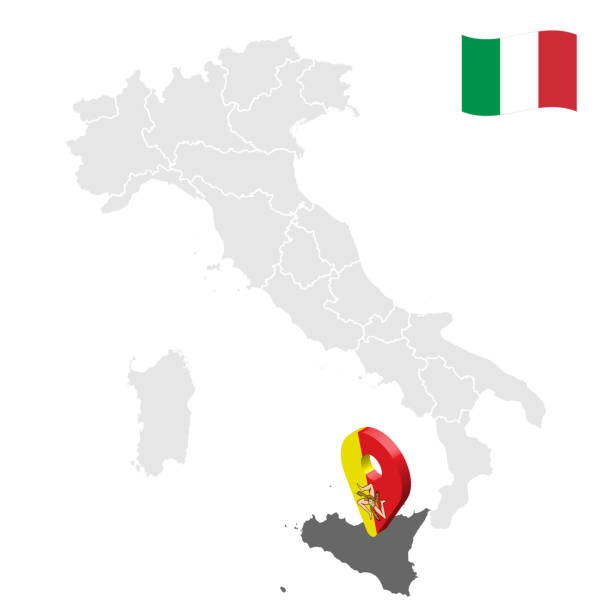 istock Location region Sicily on map Italy. 3d Sicily location sign. Quality map  with regions of Italy for your web site design, app, UI.  Stock vector. EPS10. 1218542814