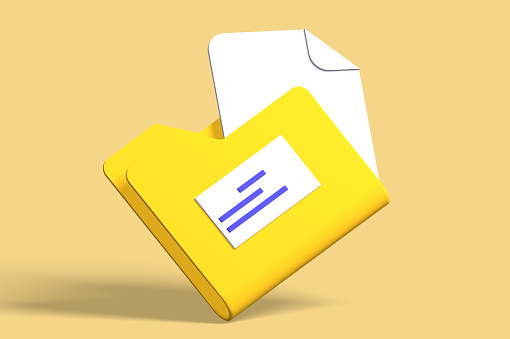 3d render modern folder with documents icon for data storage. Isometric concept technology for structuring information. Low poly. illustration.