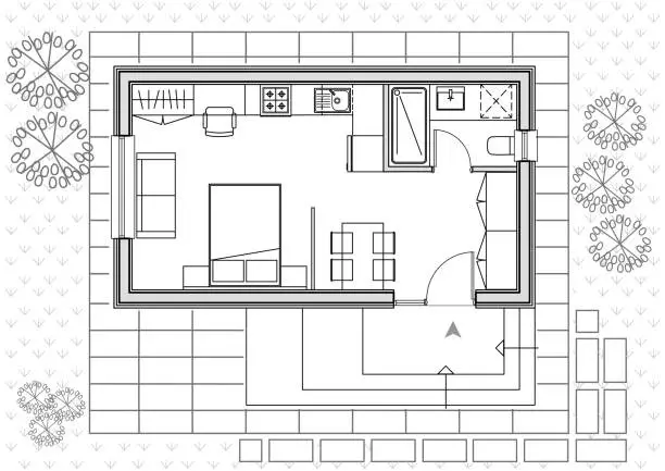 Vector illustration of Tiny House Architectural Plan Drawing