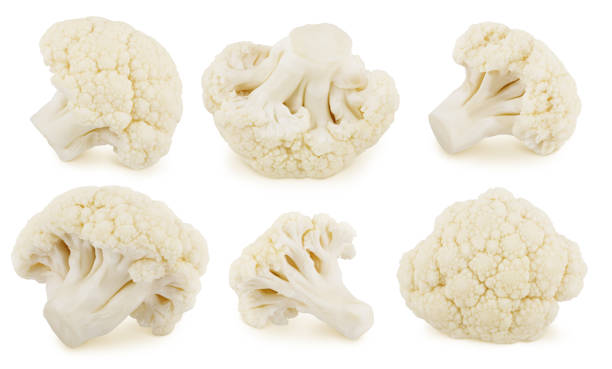 istock Set of whole and cutted cauliflower isolated on a white background. 1218544372