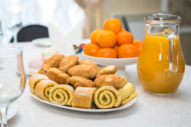 istock Beautiful delicious buns with jam and cakes for Breakfast 1218545663