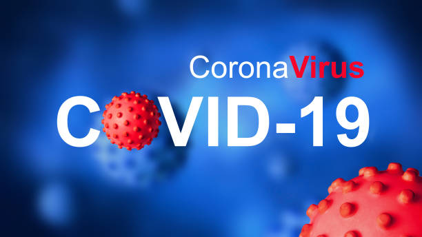 istock COVID-19 coronavirus poster, 3d illustration. Coronavirus germs on blue background. Novel SARS-CoV-2 corona virus global outbreak. 1218545843