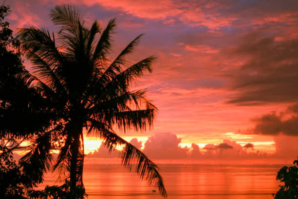 istock Red Fire Sunset adaman sea. Blue sky. 1218549514