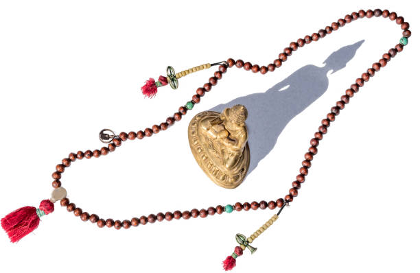 Antique Tibetan Buddhist Prayer Beads on White Background