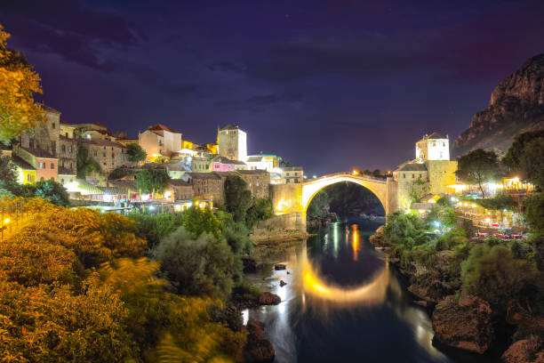 istock Majestic evening view of Mostar with the Mostar Bridge 1218552986