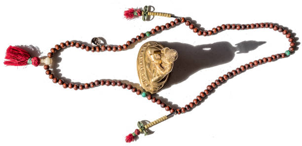 istock Antique Tibetan Buddhist Prayer Beads on White Background 1218557501