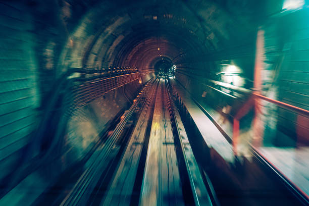 istock Train moves underground, motion blurred image of the subway 1218557803