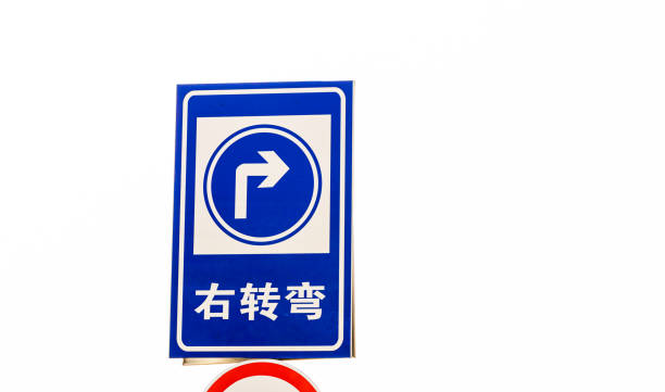 Traffic sign turns right. Chinese character \