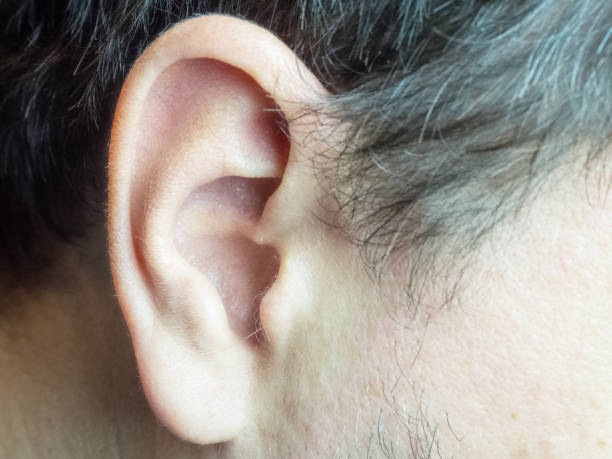 istock Close up horizontal photo of a white man's ear 1218561018