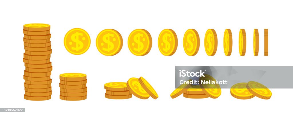 Ilustración de Pila De Monedas De Oro Conjunto De Dibujos Animados Planos  Set Vectorial Financiero y más Vectores Libres de Derechos de Moneda -  iStock