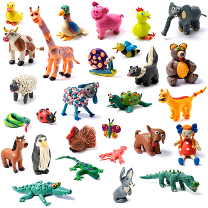 handmade plasticine mini sculptures of animals in a zoo