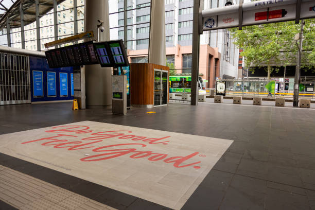 COVID-19 Crisis in Melbourne, Melbourne, Australia Melbourne, Australia, 12 April, 2020. Southern Cross Railway Station, Melbourne's busiest interchange, remains empty during the  COVID-19 Crisis in Melbourne. south yarra stock pictures, royalty-free photos & images