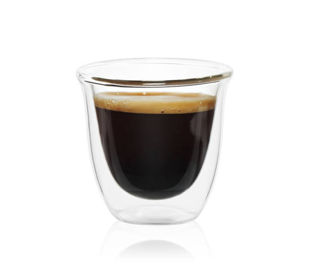 istock Transparent double wall glass mug with espresso coffee isolated on white 1218564725