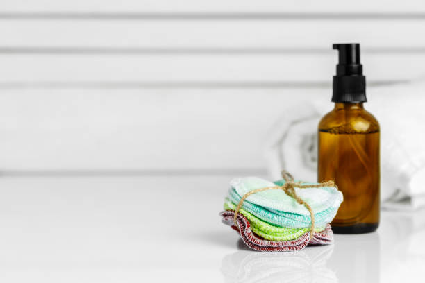 istock Reusable Pads and bottle of cleanser or toner 1218565908