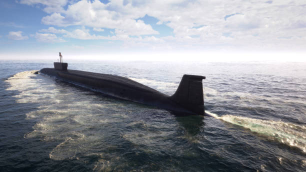 heavy atomic submarine floating in ocean - submarine navy underwater military ship imagens e fotografias de stock