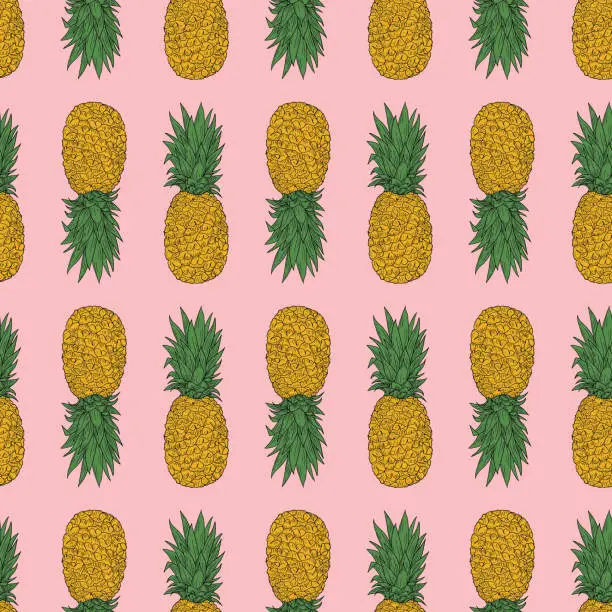 Vector illustration of Hand Drawn Pineapple Seamless Pattern