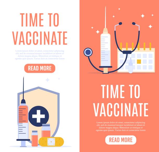 ilustrações, clipart, desenhos animados e ícones de banner conceito de vacinação com local de texto. ilustração médica vetorial. - flu virus cold and flu swine flu epidemic