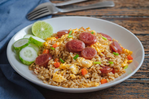 istock Fried rice with chinese sausage on plate 1218567941