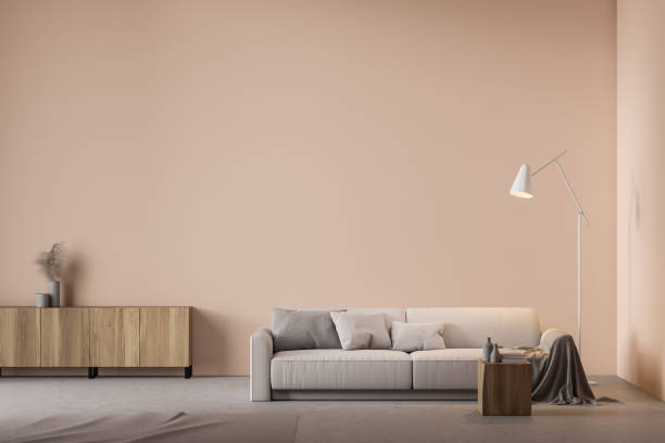 istock Beige living room interior with white sofa 1218572093