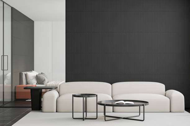 istock Black living room and bedroom with sofa 1218572239