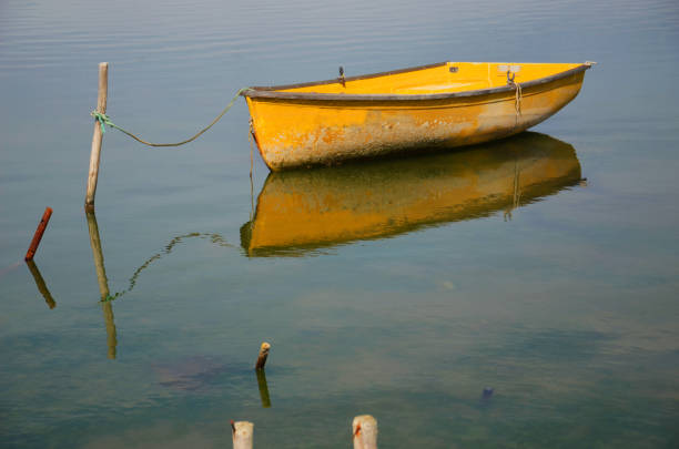 Closeup of the seats of a small rowing boat