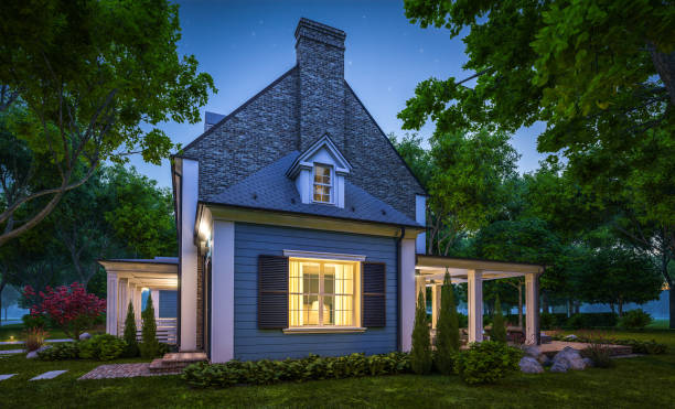 istock 3d rendering of modern classic house in colonial style in night 1218573708