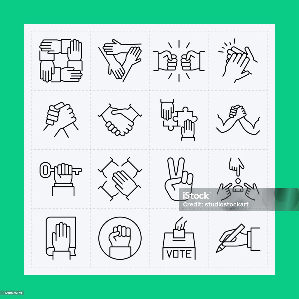 Hand line icon set. Editable Stroke Hand stock vector