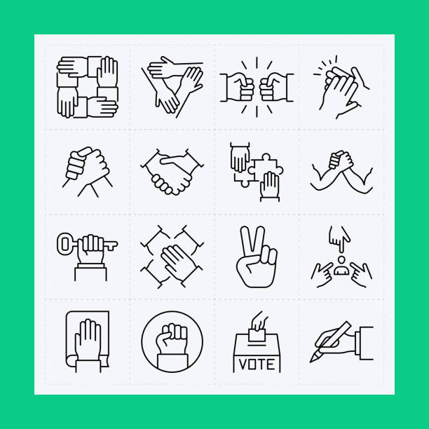 Hand line icon set. Editable Stroke Hand line icon set. Editable Stroke partnership stock illustrations