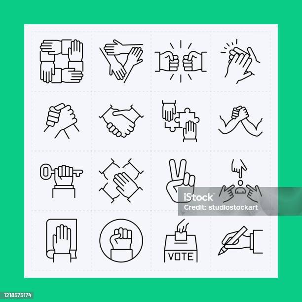 Hand Line Icon Set Editable Stroke Stock Illustration - Download Image Now - Hand, Partnership - Teamwork, Teamwork