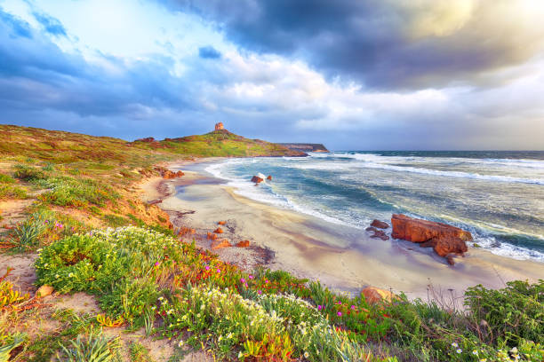 istock Dramatic  view of  Capo San Marco Lighthouse on Del Sinis peninsula 1218577070