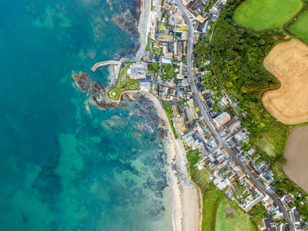 Aerial view of Cornwall seaside, UK Aerial view of Cornwall seaside, UK marazion photos stock pictures, royalty-free photos & images