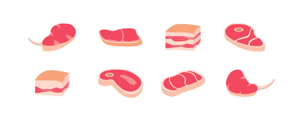 polędwica ze świeżego mięsa. - steak pork chop bacon stock illustrations