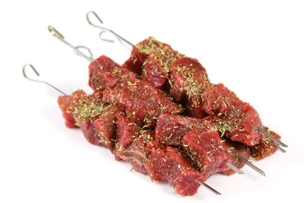 istock raw beef skewers on a white background 1218582252