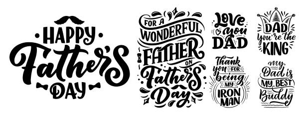 Set with lettering for Father's day greeting card, great design for any purposes. Typography poster. Vector illustration. Set with lettering for Father's day greeting card, great design for any purposes. Typography poster. Vector vintage illustration. funny fathers day stock illustrations