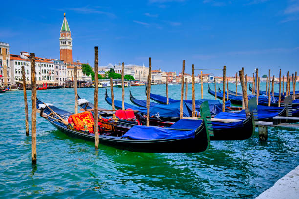 istock Gondolas in Venezia and campanile di San Marcos 1218585424