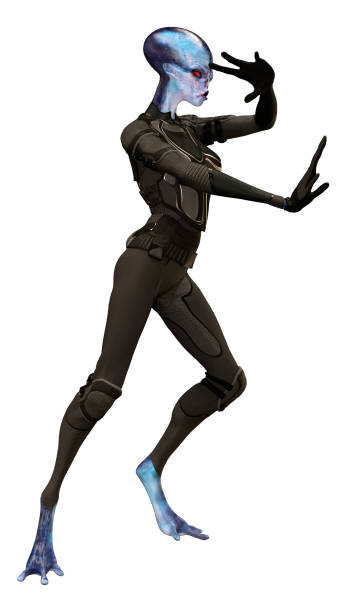 istock 3D illustration blue female alien on white 1218586442