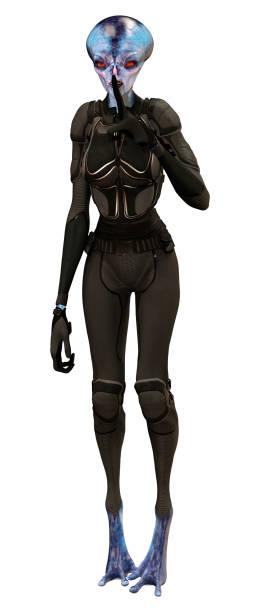 istock 3D illustration blue female alien on white 1218586448
