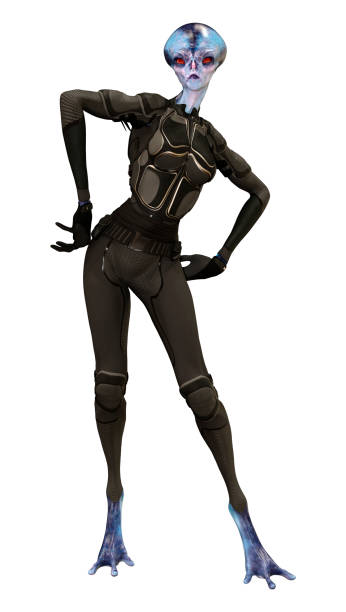istock 3D illustration blue female alien on white 1218586450