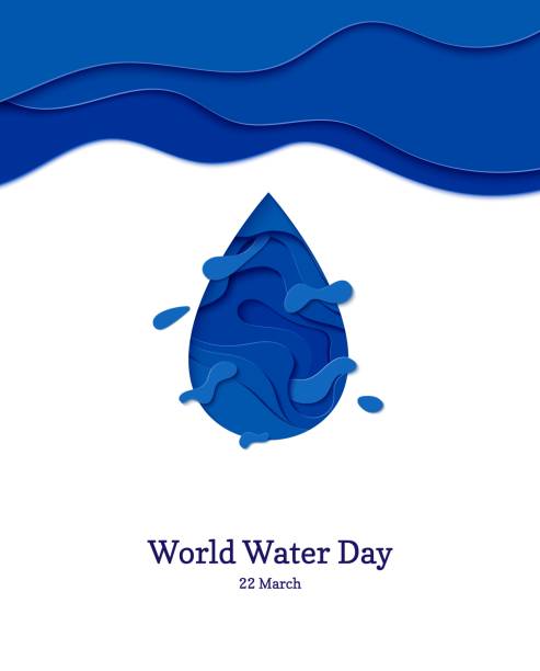 istock Abstract water drop in cut paper style. Cutout sea wave template for for save the Earth posters, World Water Day, eco brochures, logo. Vector blue waterdrop splash applique card illustration 1218587637