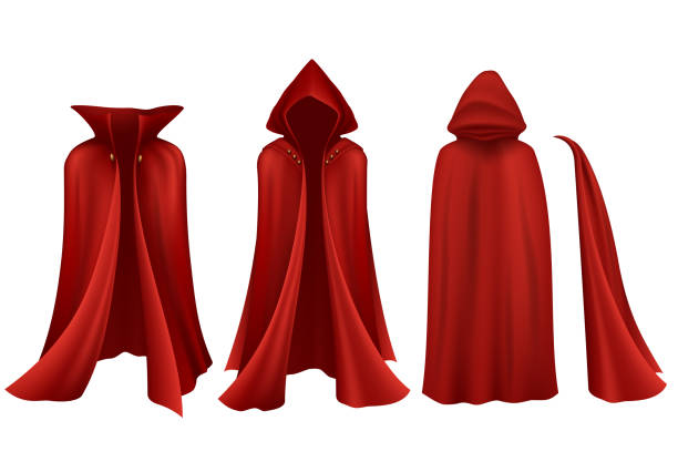 Red cloak set on white background Red cloak set on white background in vector hood stock illustrations