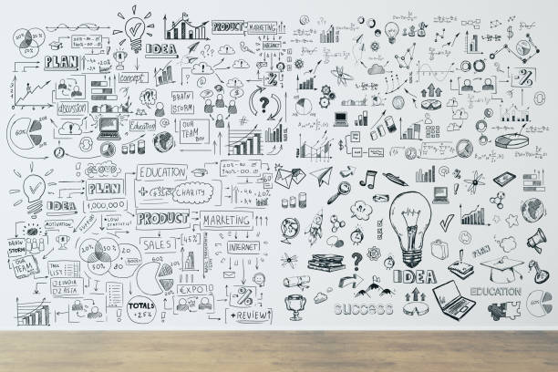 istock Business sketch on concrete wall 1218588210