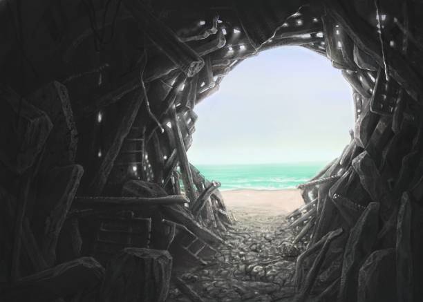 Freedom sea freedom hope and faith concept painting, surreal scene of broken buildind human head with the sea, imagination painting abstract oil painting for beginners stock illustrations