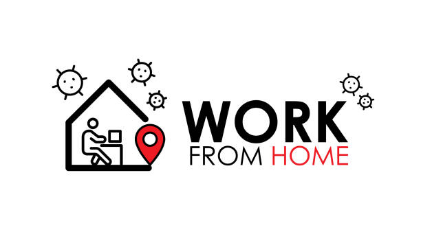 Work from home logo and line icon. work from home quote text is Coronavirus disease COVID-19 protection campaign logo, vector illustration Work from home logo and line icon. work from home quote text is Coronavirus disease COVID-19 protection campaign logo, vector illustration eps10 stay at home order stock illustrations