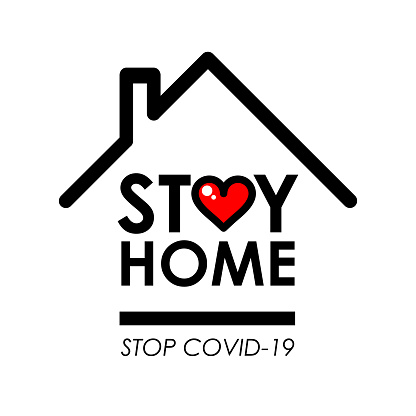 Stay home logo and line icon with house and heart inside, Stay home quote typography design is Coronavirus disease COVID-19 protection campaign logo, vector illustration eps10