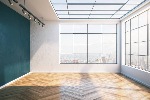 istock Sunny modern interior with wooden floor 1218589672