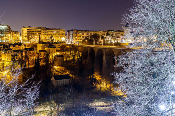 View of Luxembourg in the night, Europe View of Luxembourg in the night, Europe petrusse stock pictures, royalty-free photos & images