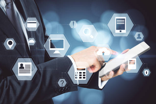 istock Businessman hand holding tablet 1218591827